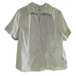 Talbot's Woman Green White Striped Button Down Shirt, Plus Size 2X, Short Sleeve
